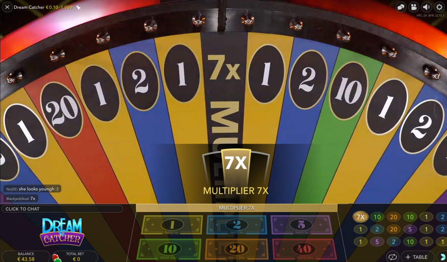 Avec Dream Catcher, vous pouvez gagner des multiplicateurs sur la roue de la fortune et augmenter ainsi vos chances de gagner.