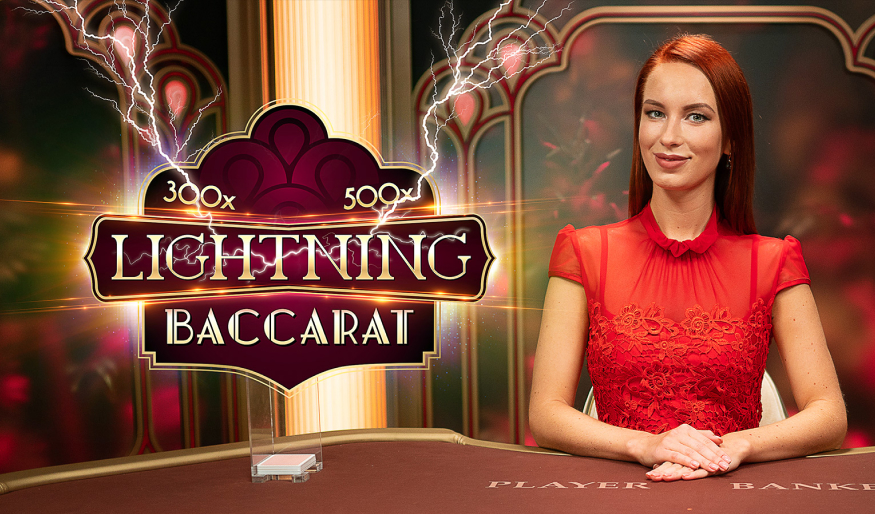 Croupier en direct dans le jeu Lightning Baccarat populaire D'Evolution Gaming.