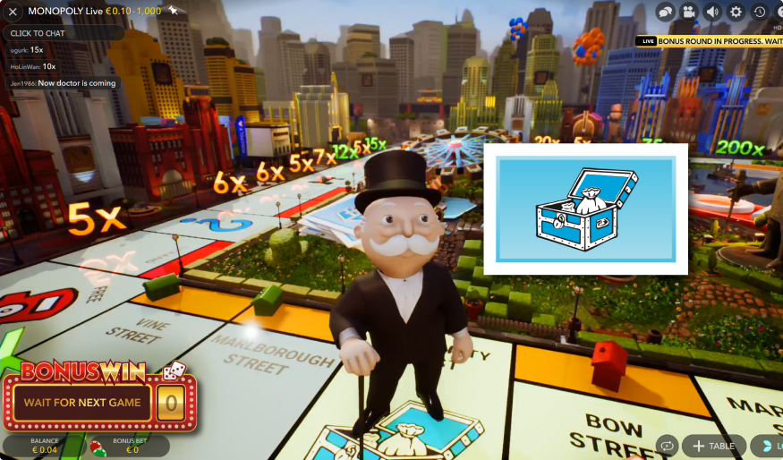 La carte au trésor dans le jeu Monopoly Live Casino.