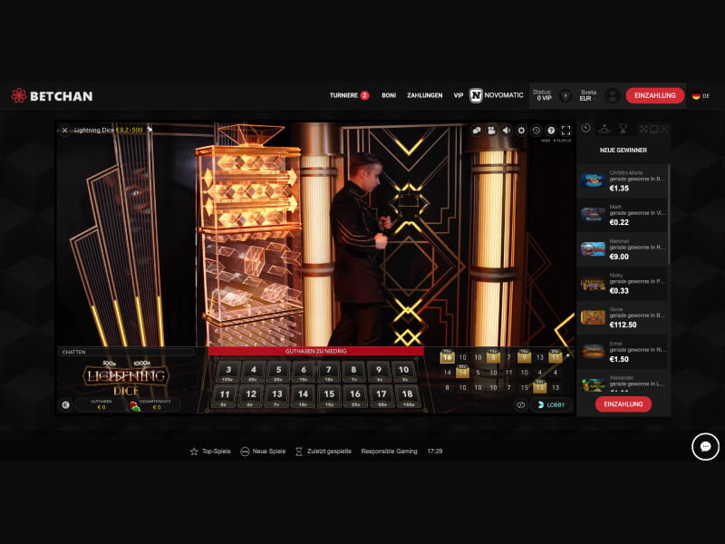 Capture d'écran Betchan casino machine à sous Lightning Dice